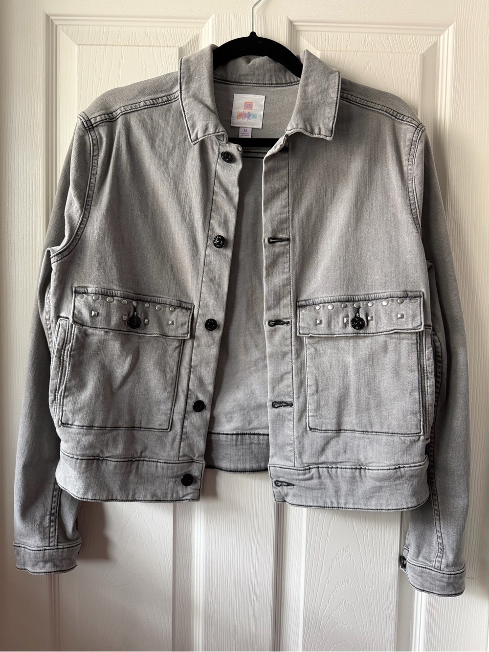 LuLaRoe Light Gray Studded Denim Jacket